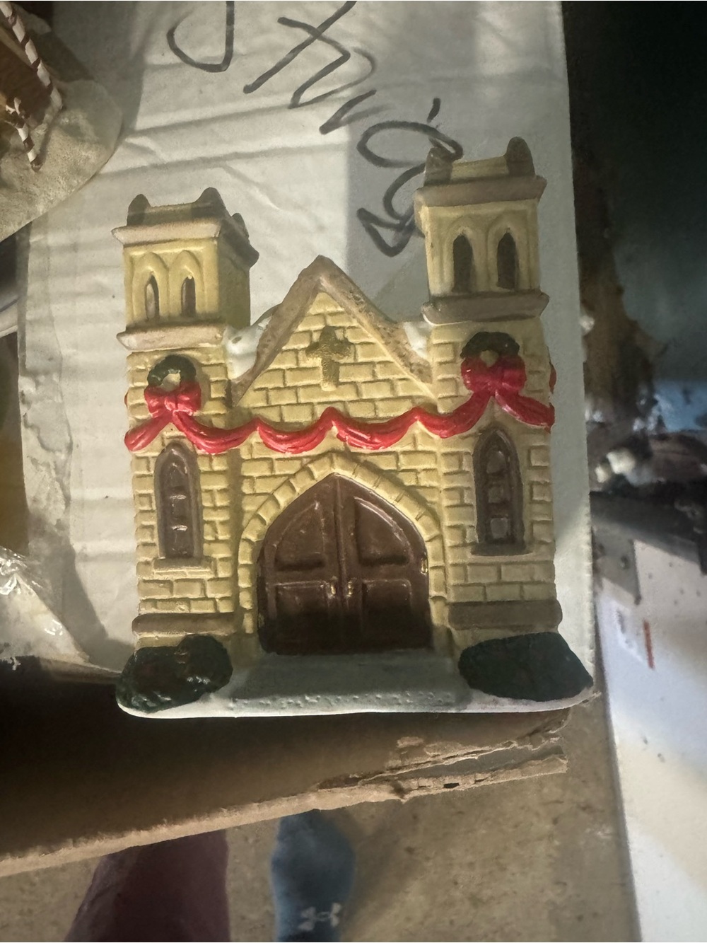 Holiday Decorative Church Figurine in Cream and Brown